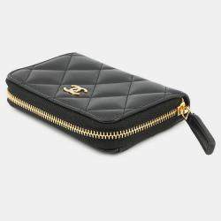 Pre Owned محفظة شانيل عملات بجيب بسحاب من جلد الحمل الأسود المبطن كلاسيك ماتيلسيه