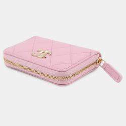 Pre Owned Chanel Matelasse Zip Coin Purse Pink Caviar Leather/Rhinestone