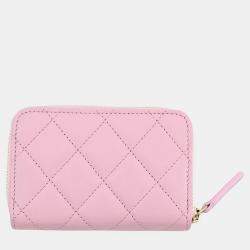 Pre Owned Chanel Matelasse Zip Coin Purse Pink Caviar Leather/Rhinestone