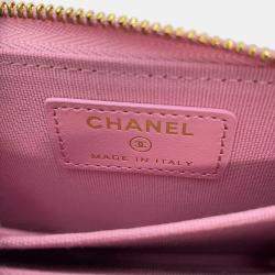Pre Owned Chanel Matelasse Zip Coin Purse Pink Caviar Leather/Rhinestone
