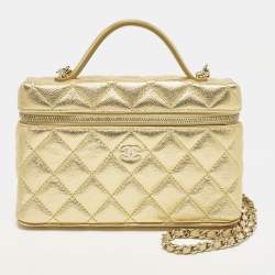 مملوكة مسبقًا Chanel Vanity Case Slim Gold Quilted Caviar Leather Shoulder Bag