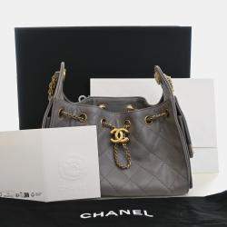 Pre Owned Chanel 25 Mini Grey Caviar Grained Calfskin Leather Hobo Bag