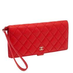 مملوكة مسبقًا Chanel Orange Quilted Caviar Leather Zip Around Wallet Organizer