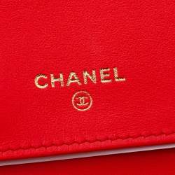 مملوكة مسبقًا Chanel Orange Quilted Caviar Leather Zip Around Wallet Organizer