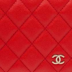 مملوكة مسبقًا Chanel Orange Quilted Caviar Leather Zip Around Wallet Organizer