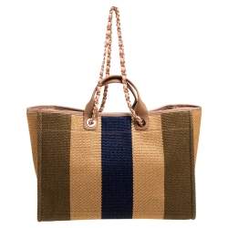 Pre Owned Chanel Multicolor Striped Straw Raffia Large Deauville Shopping Tote