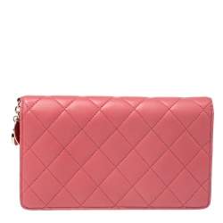 Chanel Pink Leather Porte Bonheur Bifold Wallet