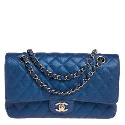 Pre Owned Chanel Iridescent Caviar Quilted Leather Medium Classic Double Flap Bag