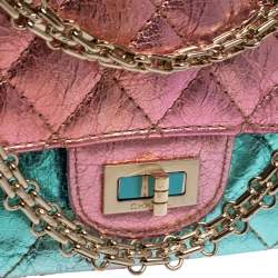 Pre Owned Chanel Rainbow Crinkled Leather Reissue 2.55 Classic 224 Flap Bag