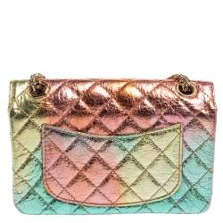 Pre Owned Chanel Rainbow Crinkled Leather Reissue 2.55 Classic 224 Flap Bag
