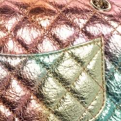 Pre Owned Chanel Rainbow Crinkled Leather Reissue 2.55 Classic 224 Flap Bag