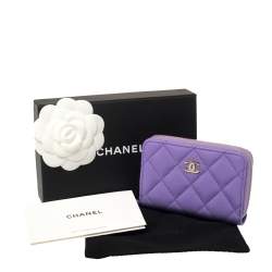 Pre Owned Chanel Purple Quilted Caviar Leather CC Zip around Wallet
