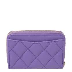 Pre Owned Chanel Purple Quilted Caviar Leather CC Zip around Wallet
