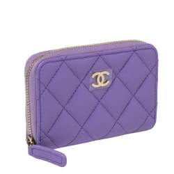 Pre Owned Chanel Purple Quilted Caviar Leather CC Zip around Wallet