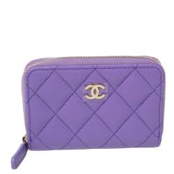 Chanel Purple Quilted Caviar Leather CC Zip around Wallet Chanel