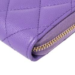 Pre Owned Chanel Purple Quilted Caviar Leather CC Zip around Wallet