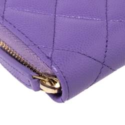 Pre Owned Chanel Purple Quilted Caviar Leather CC Zip around Wallet