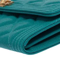 Pre Owned Chanel Aqua Blue Caviar Quilted Leather Boy Wallet