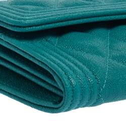 Pre Owned Chanel Aqua Blue Caviar Quilted Leather Boy Wallet