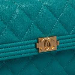 Pre Owned Chanel Aqua Blue Caviar Quilted Leather Boy Wallet