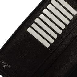 Pre Owned Chanel Black Leather Camellia Zip Around Travel Organizer