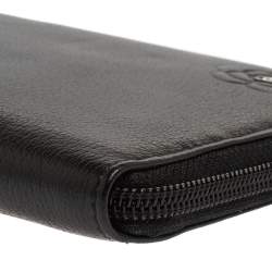 Pre Owned Chanel Black Leather Camellia Zip Around Travel Organizer