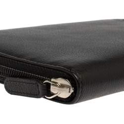 Pre Owned Chanel Black Leather Camellia Zip Around Travel Organizer