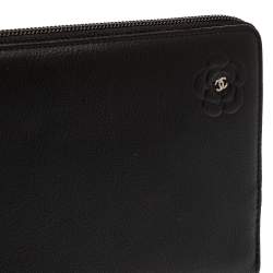 Pre Owned Chanel Black Leather Camellia Zip Around Travel Organizer