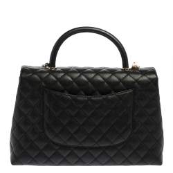 Pre Owned Chanel Black Caviar Leather Maxi Coco Top Handle Bag