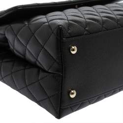 Pre Owned Chanel Black Caviar Leather Maxi Coco Top Handle Bag