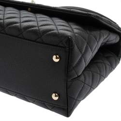 Pre Owned Chanel Black Caviar Leather Maxi Coco Top Handle Bag