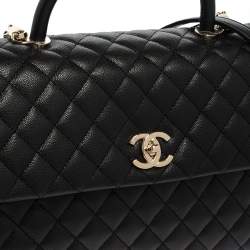 Pre Owned Chanel Black Caviar Leather Maxi Coco Top Handle Bag