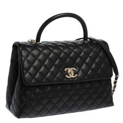 Pre Owned Chanel Black Caviar Leather Maxi Coco Top Handle Bag