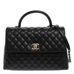 Pre Owned Chanel Black Caviar Leather Maxi Coco Top Handle Bag