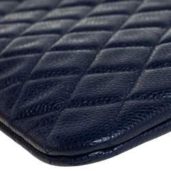 Pre Owned Chanel Blue Quilted Caviar Leather Boy Large O-Case Zip Pouch