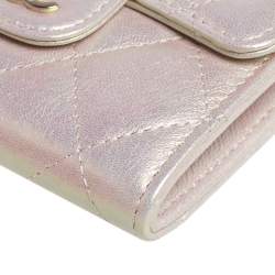 Chanel Metallic White Leather Card Holder with Chain