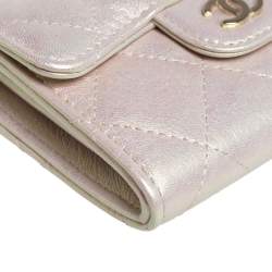 Chanel Metallic White Leather Card Holder with Chain