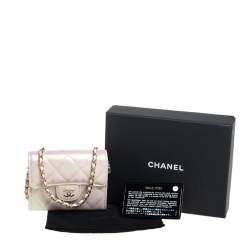 Chanel Metallic White Leather Card Holder with Chain