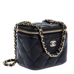 Pre Owned Chanel Black Quilted Leather Small Vanity with Chain