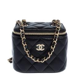 Pre Owned Chanel Black Quilted Leather Small Vanity with Chain