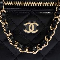 Pre Owned Chanel Black Quilted Leather Small Vanity with Chain