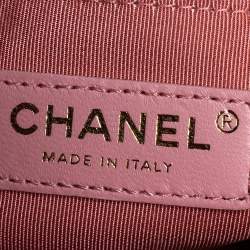 Pre Owned Chanel Pink Tweed Small Pearl Handle Flap Bag