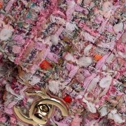 Pre Owned Chanel Pink Tweed Small Pearl Handle Flap Bag