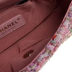 Pre Owned Chanel Pink Tweed Small Pearl Handle Flap Bag