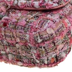 Pre Owned Chanel Pink Tweed Small Pearl Handle Flap Bag