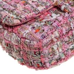 Pre Owned Chanel Pink Tweed Small Pearl Handle Flap Bag