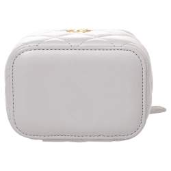 Pre Owned Chanel Grey Quilted Leather Vanity Case Top Handle Bag