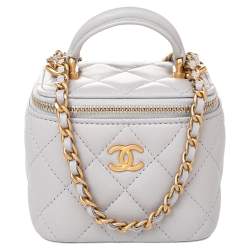 Chanel Grey Quilted Leather Vanity Case Top Handle Bag Chanel