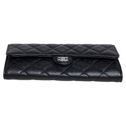 Chanel Black Quilted Caviar Leather Classic Flap Wallet