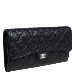 Chanel Black Quilted Caviar Leather Classic Flap Wallet